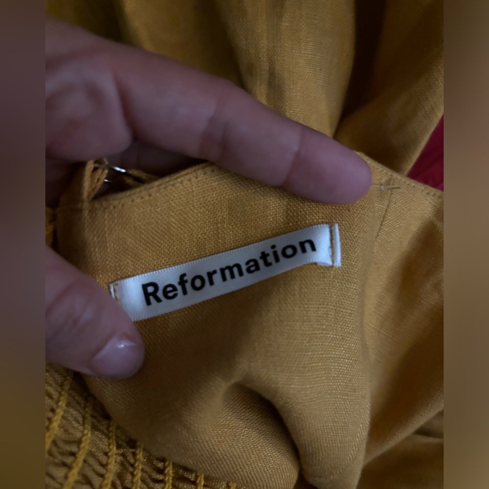 Reformation Mustard Yellow Button-Front Mini Dress - Picture 5 of 6